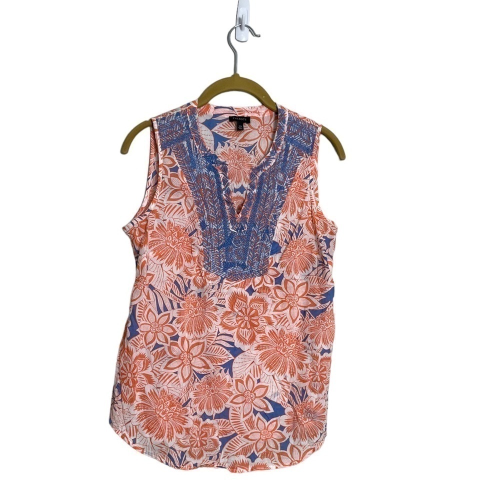 Talbots Blue Orange Embroidered Collar Tank Top XS